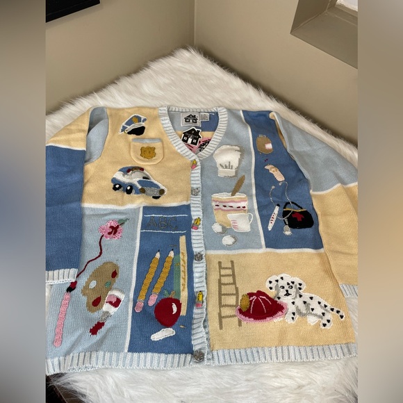 New Storybook Knits Labor of Love Colorful Graphic Knit Cardigan M - Picture 7 of 16